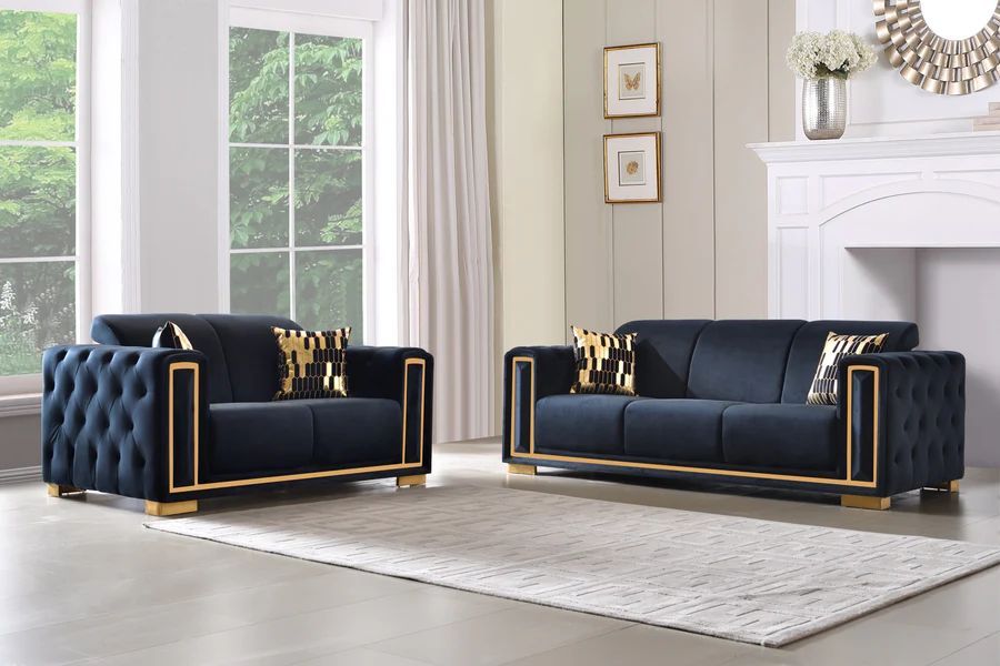 Sofa and Loveseat Black Velvet fabric, New Especial price