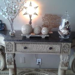  Wood Console Table w/Marble Top