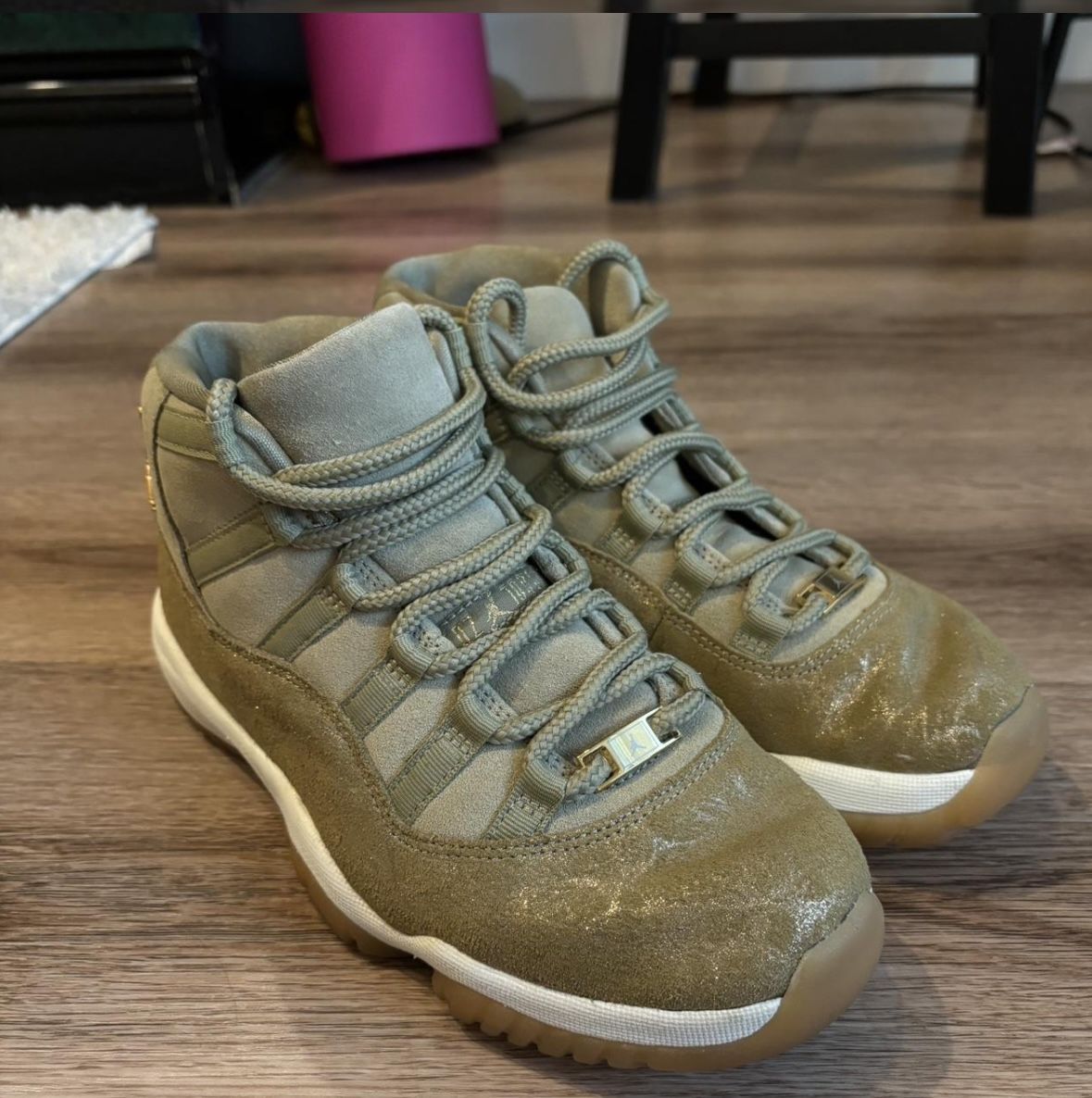 Nike olive lux jordan 11s (only worn 2 times) size 8.5 womens! great condition