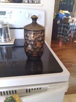 Vintage glass Gold dot jar and lid