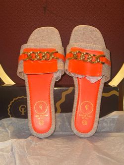 Women's Slide Sandals with Gold Chain Detail