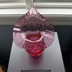 Cranberry Glass Jack In The Pulpit Tulip Vase Vintage Ruffle Edge 