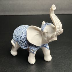 Lucky Thai Elephant Figurine by George S. Chen Imports White Blue