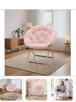 Pink MoNiBloom Round Folding Faux Fur Saucer Chair For Bedroom Living Room