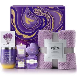 Birthday Gifts for Women, Mothers Day Gifts for Mom, Wife, Relaxation Self Care Mothers Day Gift Basket Set with Luxurious Flannel Blanket, Get Well G
