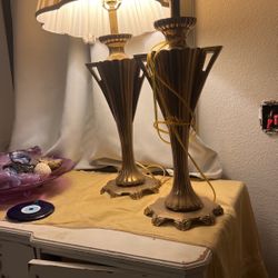 Pair Of Vintage Hollywood Regency Solid Brass Lamps