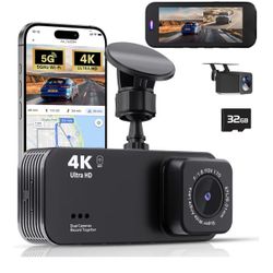 Dash Camera for Cars, 4K Full HD Dual Dash Cam Front and Rear with Wi-Fi, Included 32GB Card, 3.16” IPS Screen, Night Vision, 170°Wide Angle, WDR, 24H
