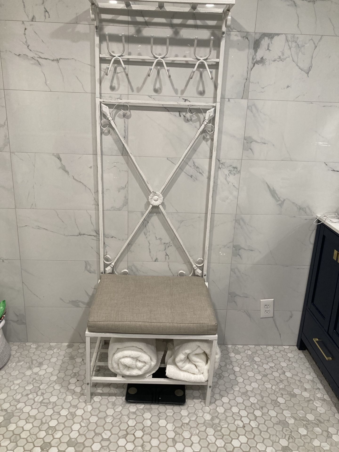 Metal Hall Tree Or I Used It Has A Towel Rack It Has A Bench