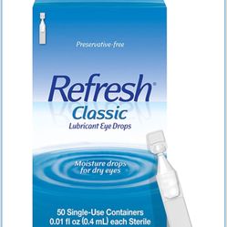 Refresh Classic Lubricant Eye Drops, Preservative-Free,0.01 Fl Oz Single-Use Containers, 50 Count, Pack of 1