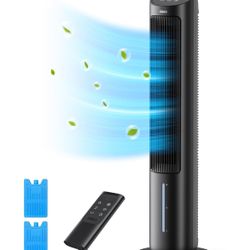 (Free Delivery Only!!) Dreo Tower Fan, 40” Fans that Blow Cold Air, 80° Oscillating, Removable Water Tank, Remote Control, 4 Speeds, 7H Timer, Black