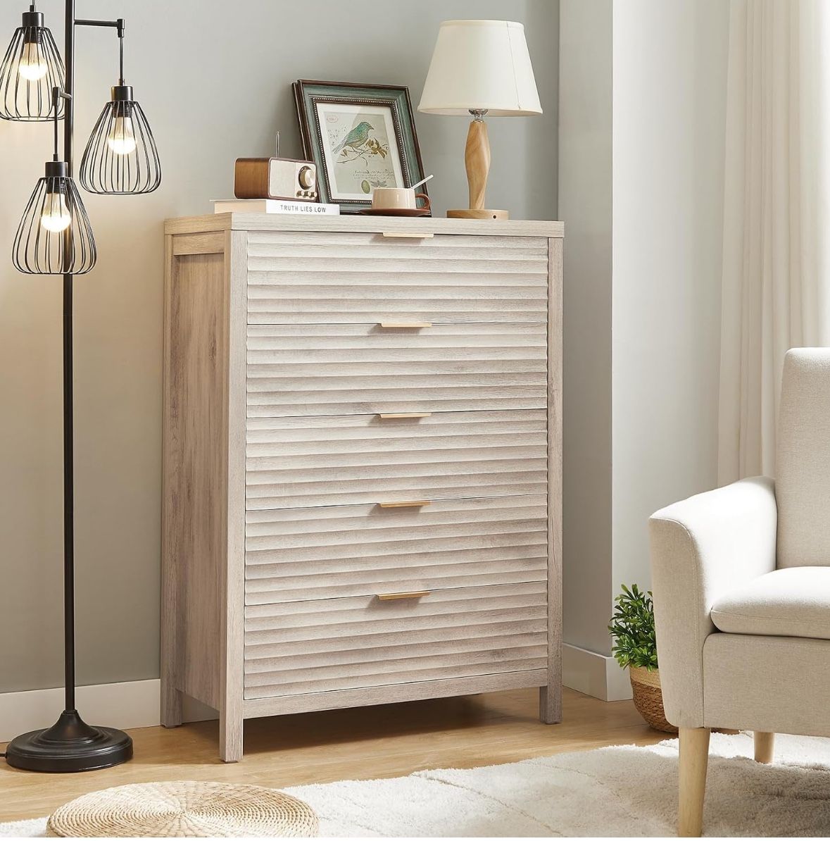5 Drawers Dresser for Bedroom, 40" Tall Modern Chest of Drawers, Fluted Closet Organizer for Living Room, Hallway & Entryway