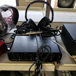 Motu M2 Audio Interface With Headphones And Cables