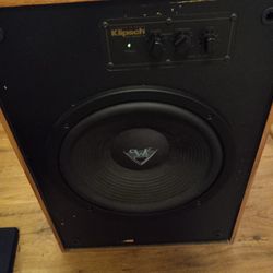 Vintage Oak Cabinet Klipsch Sw12-ii Home Audio Stereo System Subwoofer 