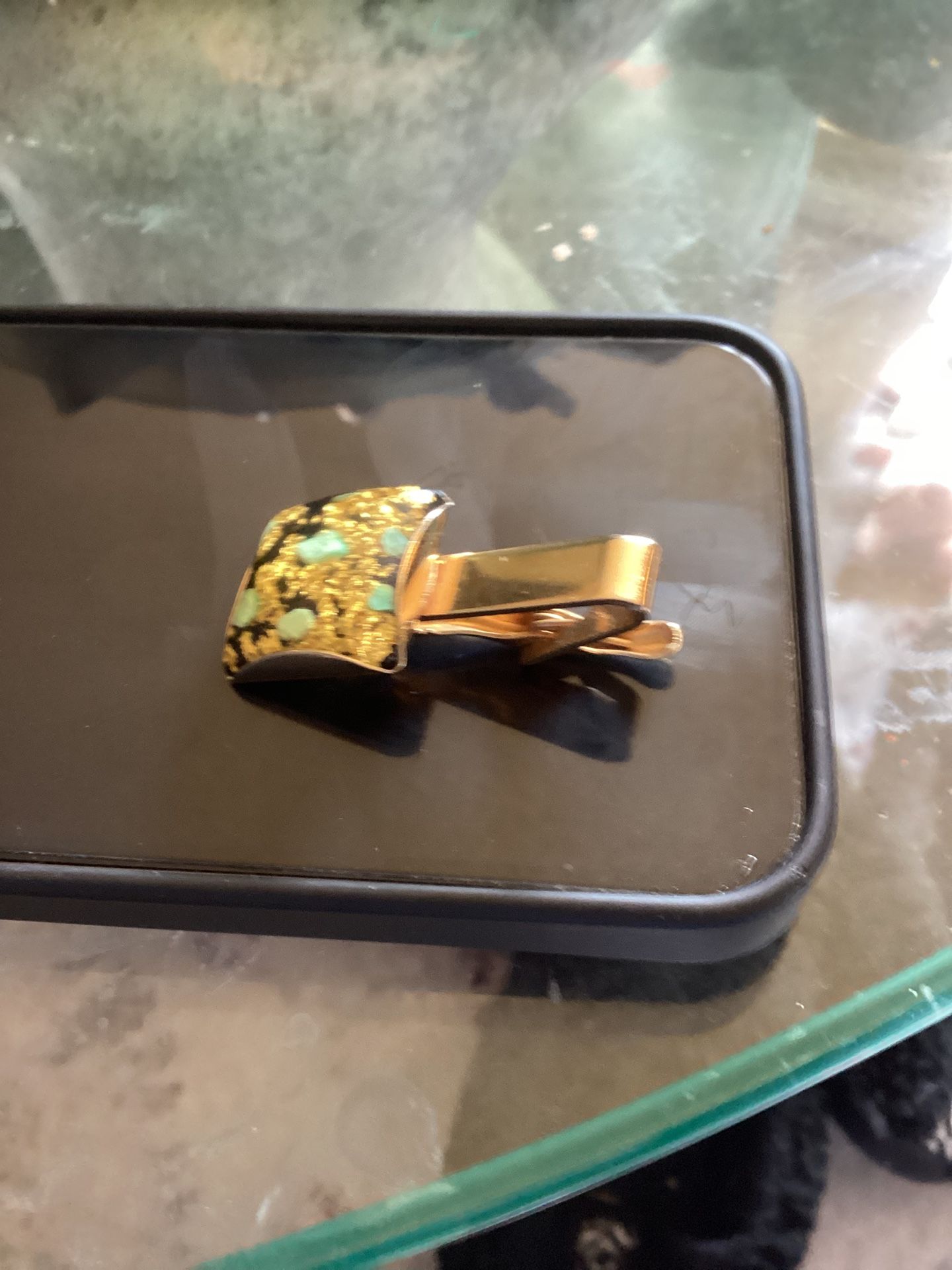Gold Nuggets And Turquoise Tie Clip
