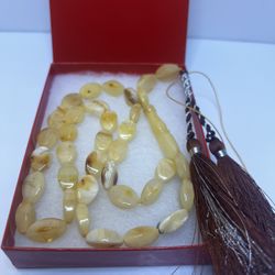new antique kahraman Amber of Kaliningrad baltic hor real stone hand cut 33 bead