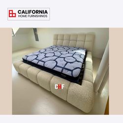 Modern Upholstered Platform Queen Bed / Channel Tufted Headboard Queen Bed Frame