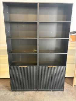 2pcs/69" Tall Book Shelve Bookcases with Doors, Floor Standing 6 Shelf Display Shelves, Freestanding Shelving Unit with Closed Doors for Storage,Black