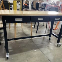Minor Chipped Assembled New 60x20 inch Workbench with Drawer and Wheels Heavy Duty Workshop Table