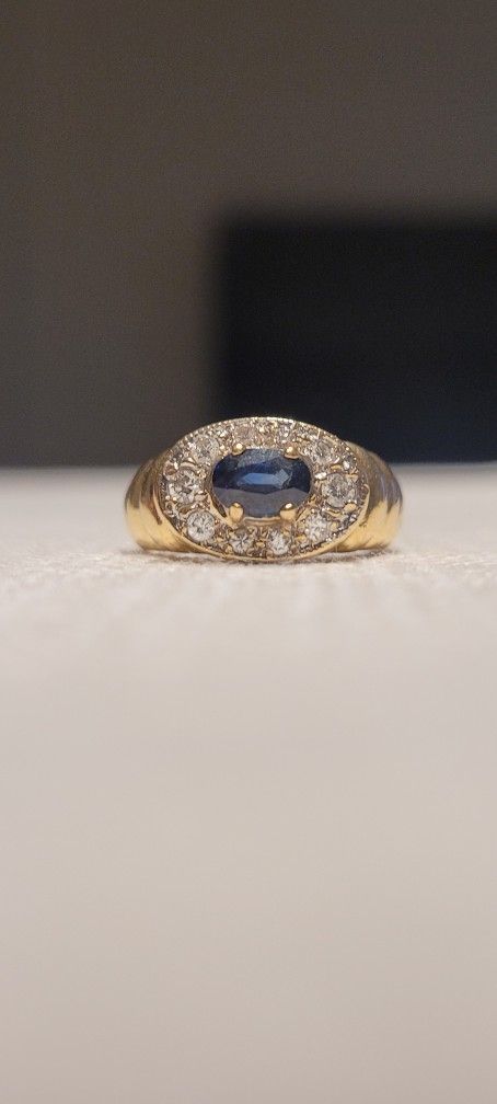 14K Gold Diamond Sapphire Ring
