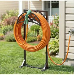 Garden Hose Reel, Heavy Duty Water Hose Holder for Outside Freestanding Metal Hose Stand Holds Up to 150 FT, Outdoor Hose Storage Rack and Organizer f