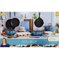 The Pioneer Woman Brilliant Blooms 38-Piece Cookware Set, Teal