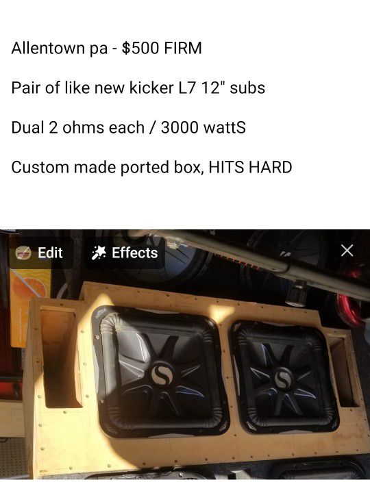 2 Kicker L7 subs In Custom Box