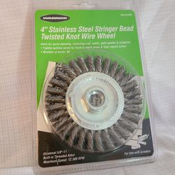 Warrior 4" Stainless Steel Stringer Bead Twisted Knot Wire Wheel Brand New