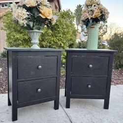 Black Solid Wood Hemnes Dresser Chest Nightstand Set 