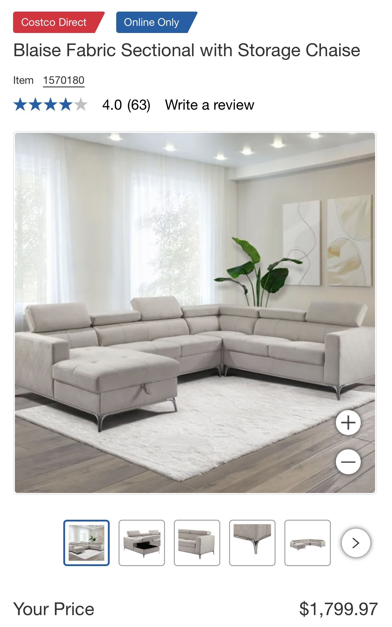 Blaise Fabric Sectional w/ Storage Chaise β Modern, Spacious & Like New!