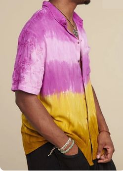 Purple Embroidered Tie Dye Camp Shirt, Size S/M unisex