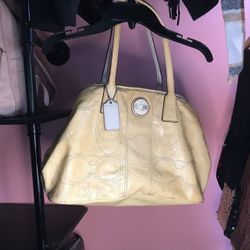 Coach Signature Stitched Leather Frame Pastel/Butter Yellow Carryall