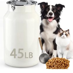 Dog-Cat Food Storage Container 45 lb/48 Qt, Large Stainless Steel Pet Food Bin with Airtight Lid & Scoop Included, Durable 304 Metal Storage =B11-515