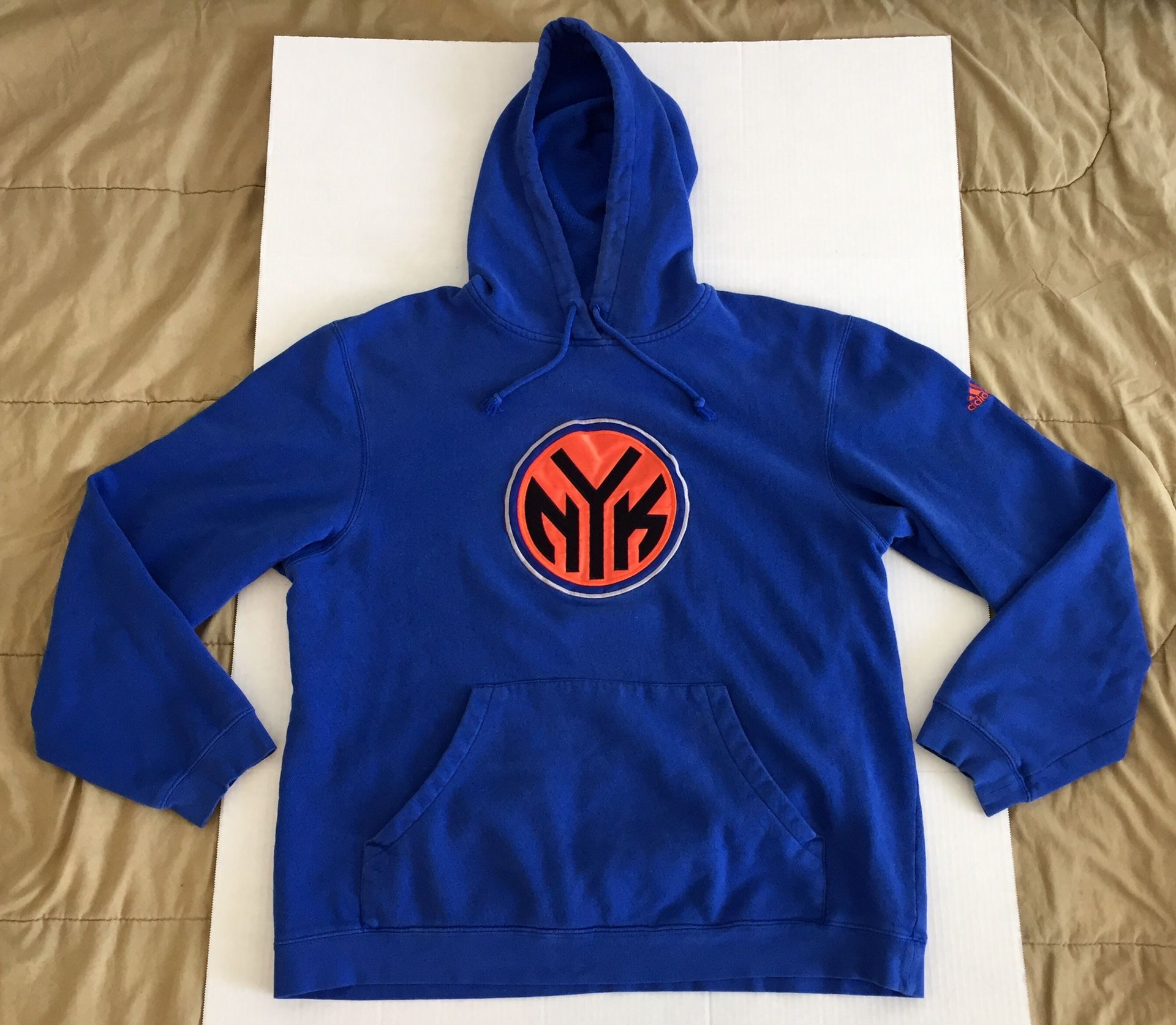 Adidas New York Knicks NYK 90s NBA Blue Orange Black Sweater Hoodie Mens Sz Large L