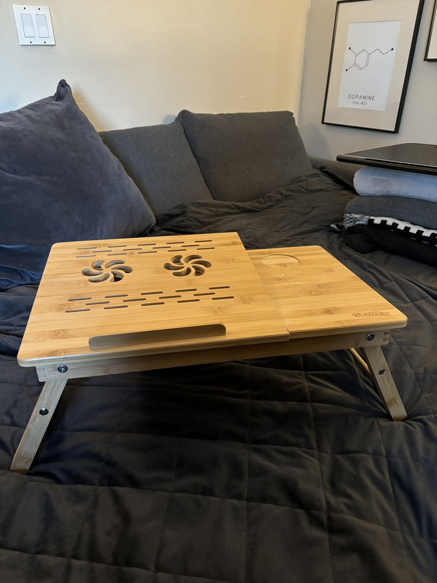 Foldable Bamboo Laptop Stand | Bed Table | Like NEW | Bamboo, Adjustable Height | Drawer |