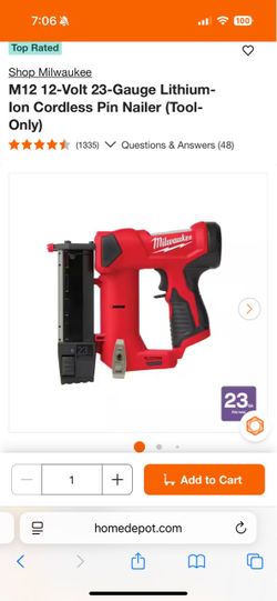 Milwaukee M12 23-Gauge Cordless Pin Nailer