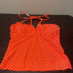 NWOT! Xhilaration orange polkadot halter tankini top size Medium