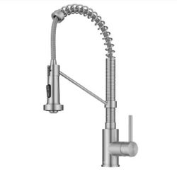 KRAUS Bolden Single Handle 18-Inch Commercial Kitchen Faucet with Dual Function Pull Down Sprayhead in Stainless Steel=E2-142