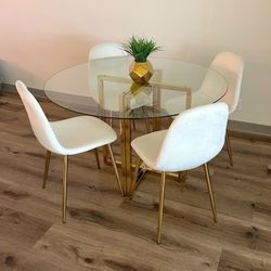 Stylish Cream Gold Round Kitchen Table Set for 4