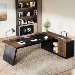 Tribesigns L Shaped Executive Desk 78 inches Modern Office Desk with Drawers and Lateral File Cabinet Large Computer Desk with Storage Shelves Worksta