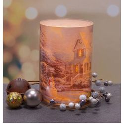 Mark Feldstein & Associates Thomas Kinkade The Night Before Christmas Flameless LED Glass Pillar Candle -📍Pick up in Bellevue