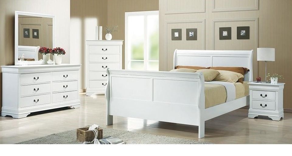 Louis Philippe-Queen 4Piece Set(bed,Nightstand,Dresser,Mirror)-White
