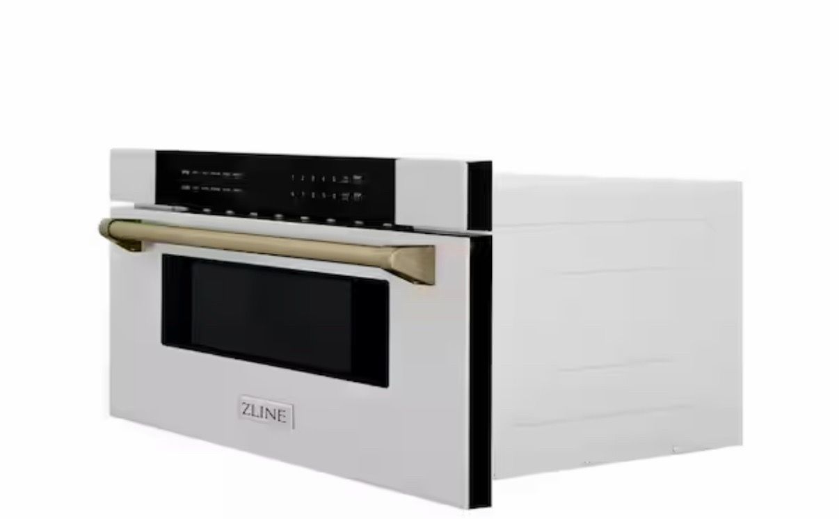 ZLINE Kitchen and Bath Autograph Edition 30 in. 1000-Watt Built-In Microwave Drawer in Stainless Steel & Champagne Bronze Handle