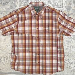 Woolrich Men's Size XXL Orange Plaid Short Sleeve Button Up Shirt Pocket    