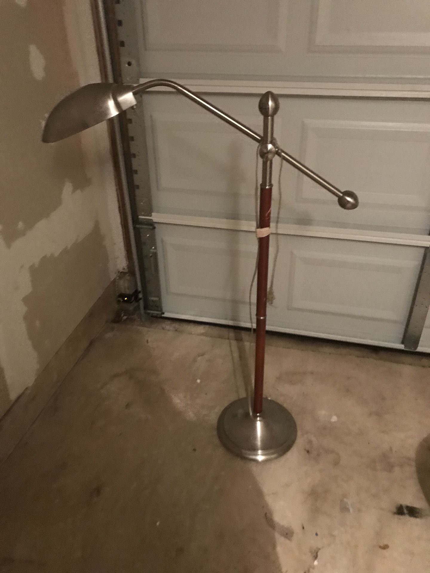Silver and red cantilever floor lamp