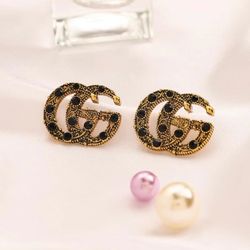 GG Black Diamond Gold Vintage Stud Earrings 