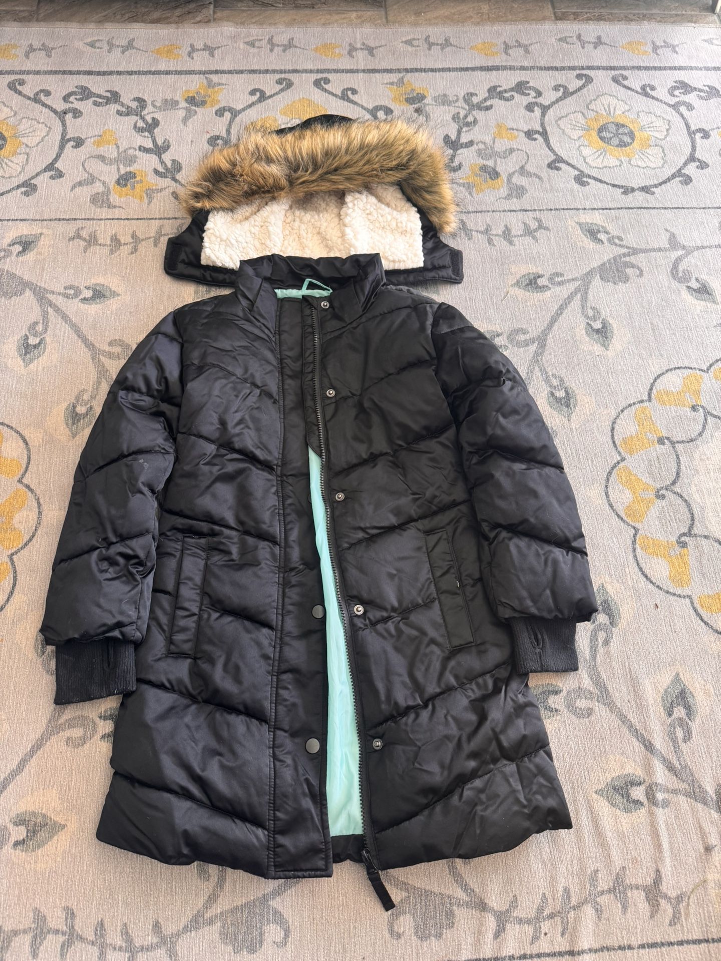 Girls Coat With Removable Fleece Lined Hood Size 6/6X