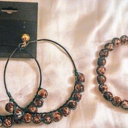Chocolate Moon Stone Wrapped Earring And Bracelet  Set