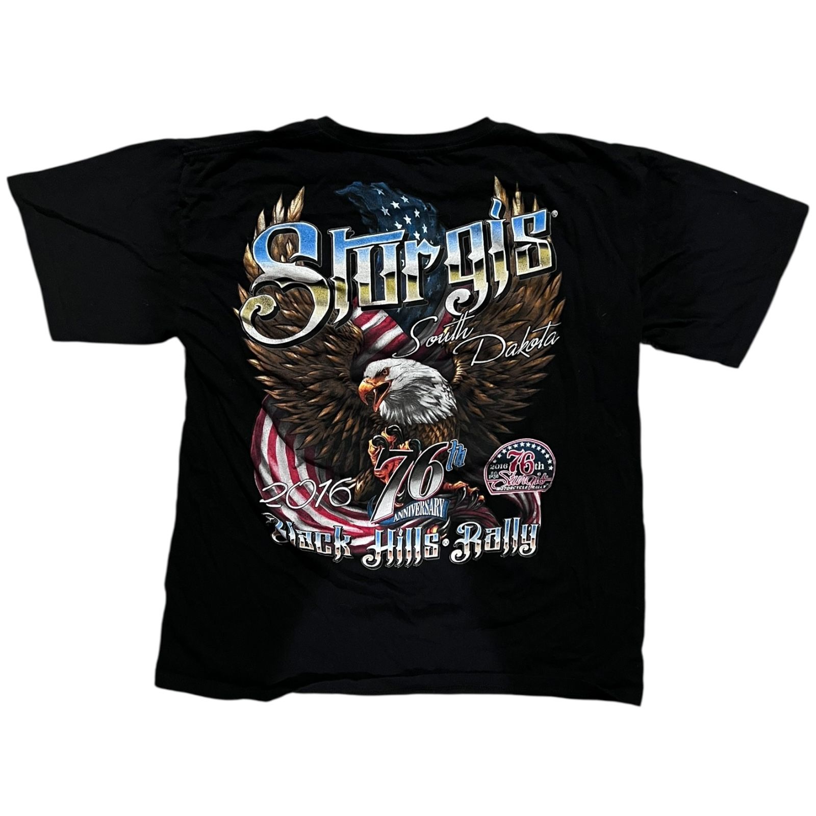 2016 Sturgis Black Hills Rally 76th Anniversary Biker T-Shirt Size Large Black