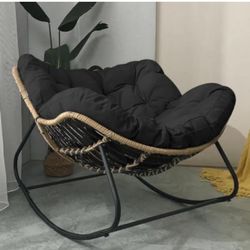 (Black and white) Oversized Rattan Rocking Chair with Cushions Modern Egg Shaped Garden Indoor Lounge Chair, Thick Padding Steel e, Weather Resistant 