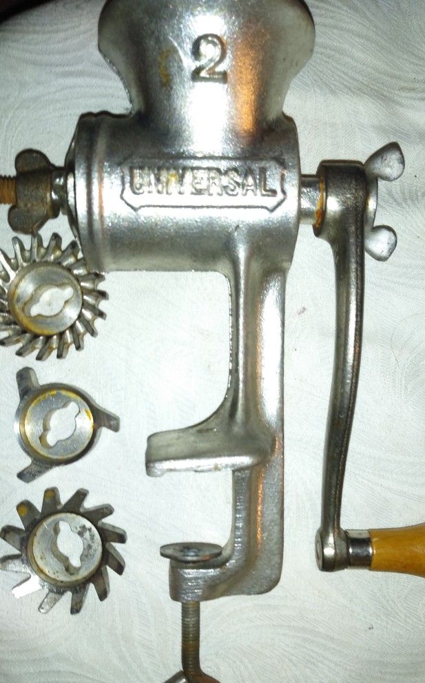 A Vintage Universal Meat Grinder With Three Blades For Different Meets Hamburger Shredded Etc